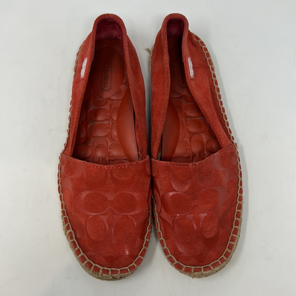 Coach June Coral Signature Logo Embossed Suede Leather Espadrille Flats Size 7.5 - Picture 2 of 14